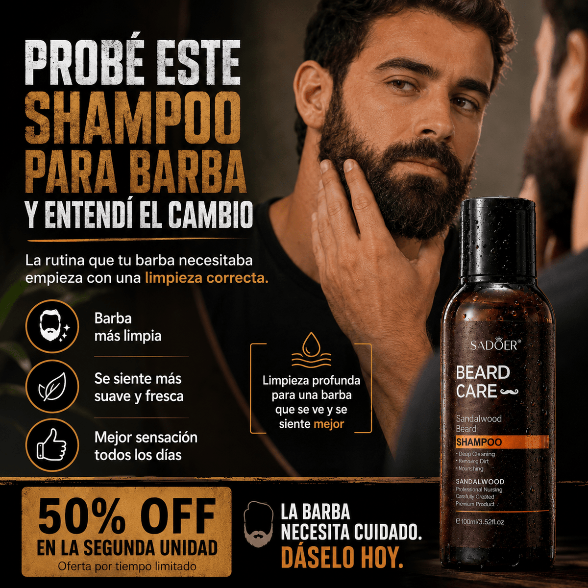 Beard Growth Shampoo Premium para Barba – Limpieza Profunda con Sándalo - AURÈNE